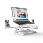 Adjustable Aluminium Laptop Stand used on a desk setup, alternate view