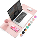 Dual-Sided PU Leather Desk Mat used on a desk setup, alternate view