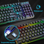 Close-up of RGB Gaming Keyboard, Mouse & Desk Mat Set from another angle