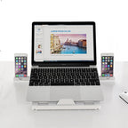 Adjustable Aluminium Laptop Stand used on a desk setup, alternate view