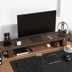 Solid Wood Monitor Riser Shelf used on a desk setup, alternate view