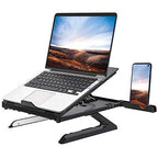 Adjustable Aluminium Laptop Stand used on a desk setup, alternate view