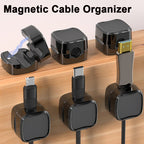 Magnetic Cable Management Clips used on a desk setup, alternate view
