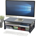 Monitor Riser with Storage Drawers used on a desk setup, alternate view