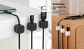 Magnetic Cable Management Clips used on a desk setup, alternate view