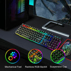 RGB Gaming Keyboard, Mouse & Desk Mat Set used on a desk setup, alternate view