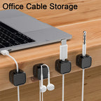 Magnetic Cable Management Clips used on a desk setup, alternate view