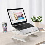 Adjustable Aluminium Laptop Stand used on a desk setup, alternate view